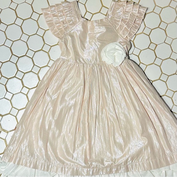 Mustard Pie Dress in Blush shiny lame’ and soft cotton ivory  Girls size 6x - Picture 6 of 9